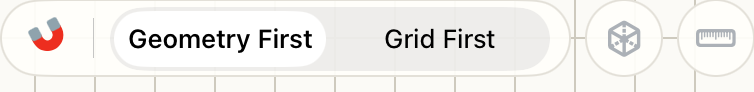 The Sketch footer magnet, Geometry First/Grid First snap priority, and body visibility controls.